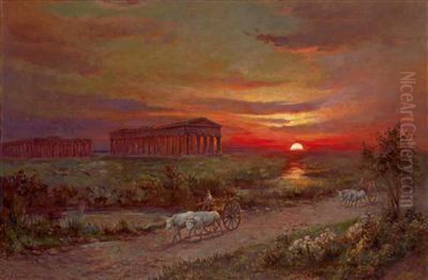 View Of The Temple Of Paestum Oil Painting by Max Usadel