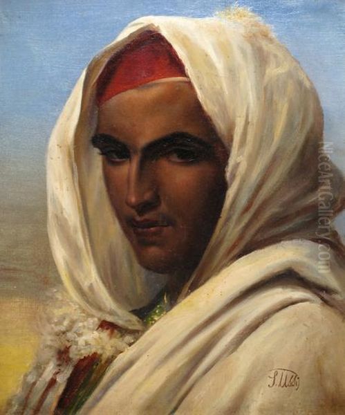 Ritratto Di Uomo Con Turbante Bianco Oil Painting by Stefano Ussi