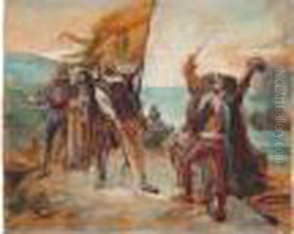 Lo Sbarco Di Cristoforo Colombo Oil Painting by Stefano Ussi