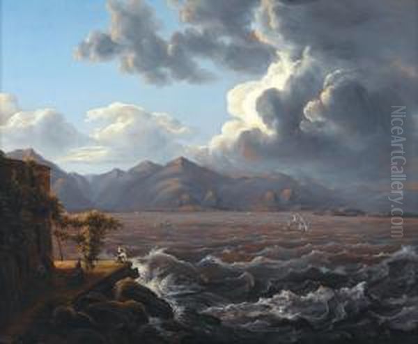 Italienische Kustenlandschaft Bei Aufkommendem Sturm Oil Painting by Konrad Usteri