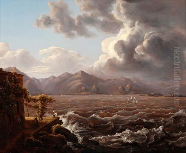 Italienische Kustenlandschaft Bei Aufkommendem Sturm Oil Painting by Konrad Usteri