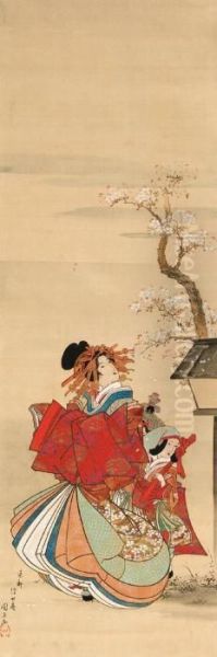 Beauties Of The Three Pleasure Quarters In The Eastern Capital:snow, Moon And Flower Oil Painting by Utagawa Kuninao