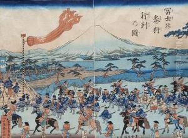 L'armee Minamoto En Campagne Aux Abords Du Mont Fuji. Oil Painting by Sadahide Utagawa