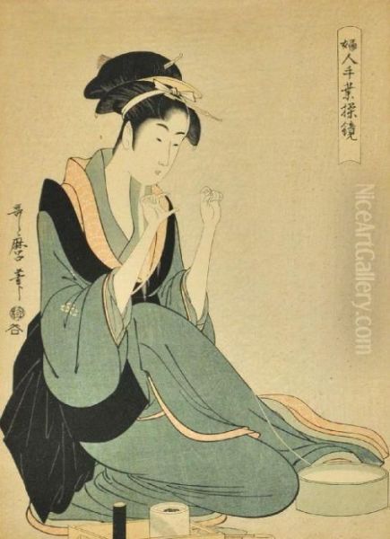 Seated Geisha Oil Painting by Kitagawa Utamaro