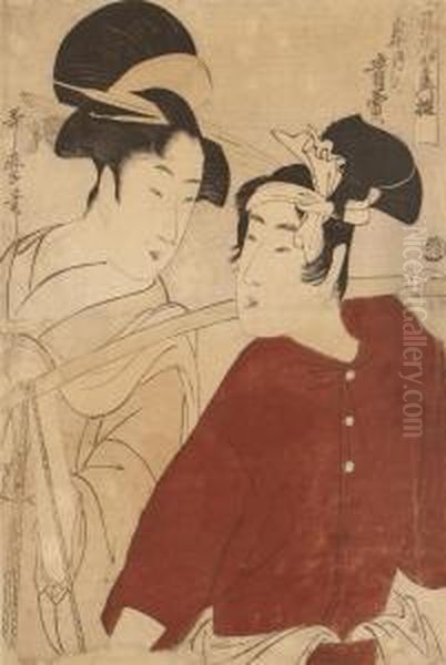 Satsuki No Sakanauri [the Fish Seller] Oil Painting by Kitagawa Utamaro