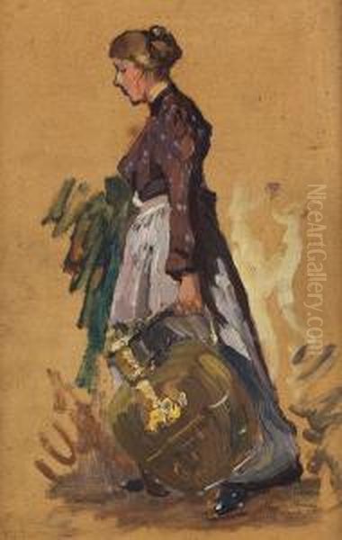 Einen Grosen Krugtragende Frau Oil Painting by Max Uth