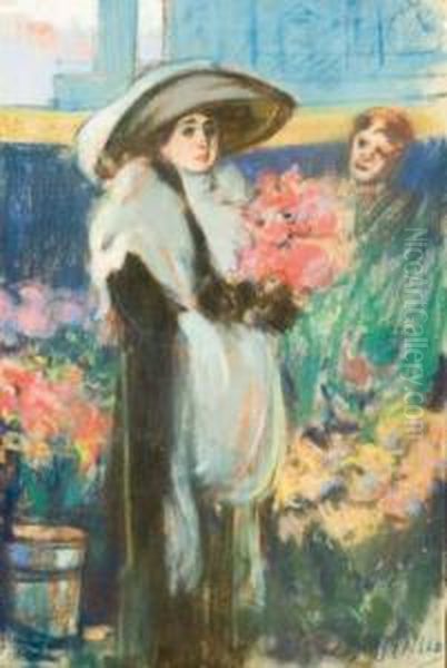 En El Florista Oil Painting by Antoni Viadera Utrillo