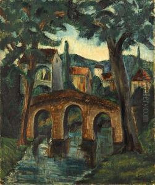 Pont Pres Du Village Oil Painting by Andre Utter