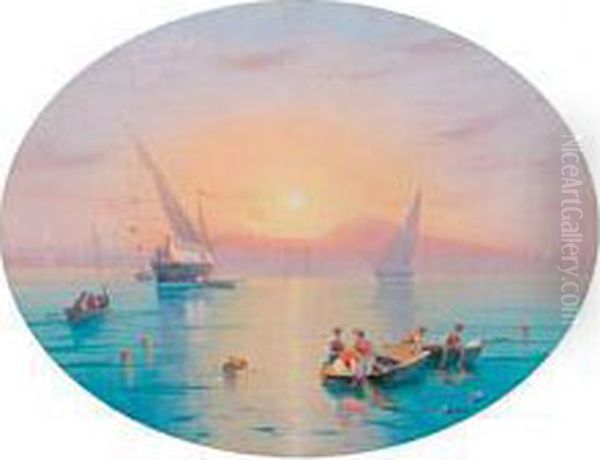 Neapolitanische Fischerund Kustensegler In Der Morgensonne Oil Painting by Cesare Uva