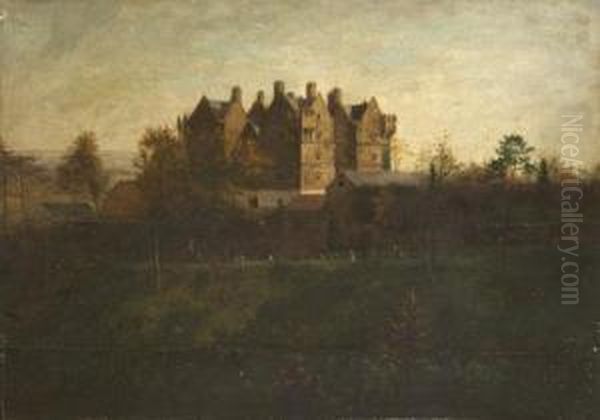 A View Of Monkstown Castle With Figures In The Foreground Oil Painting by Samuel Uvedale