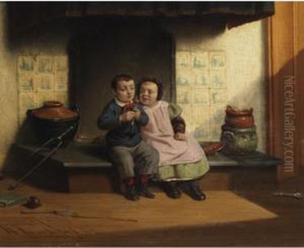 Children With A Tasty Morsel Oil Painting by Johannes Christoffel Vaarberg