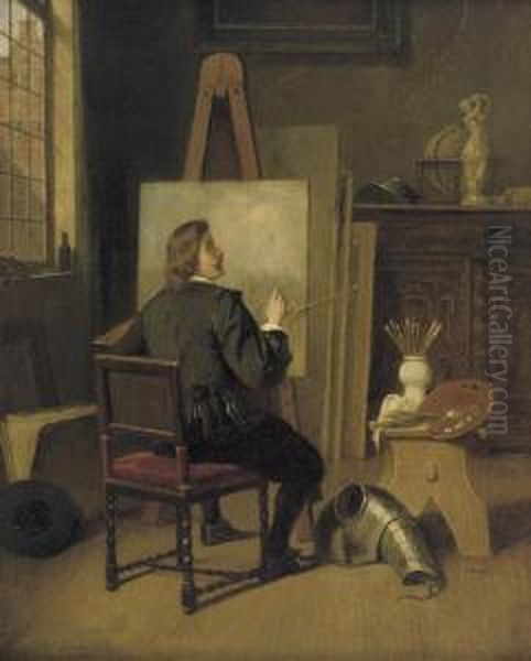 An Artist In His Studio Oil Painting by Johannes Christoffel Vaarberg