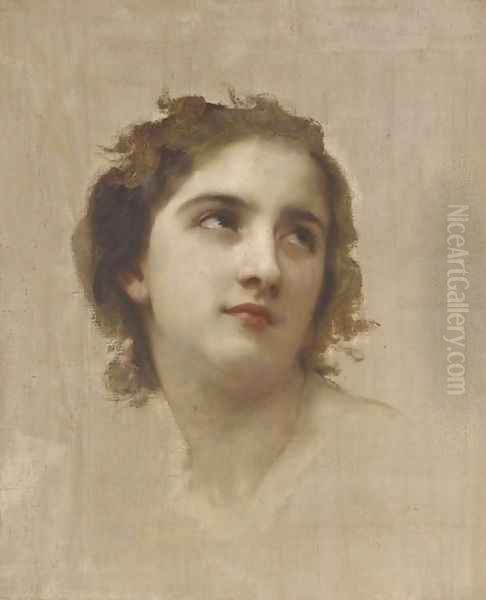 Study of a Young Girl's Head 2 Oil Painting by William-Adolphe Bouguereau