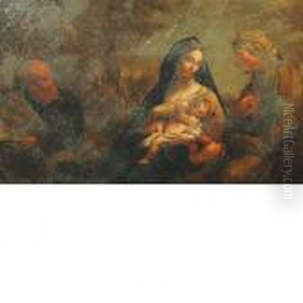 Holy Family With Saintanne Oil Painting by Andrea Vaccaro