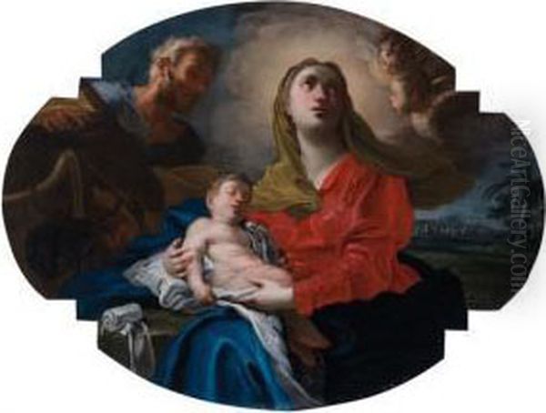 Riposo Della Sacra Famiglia Durante La Fuga In Egitto Oil Painting by Domenico Antonio Vaccaro