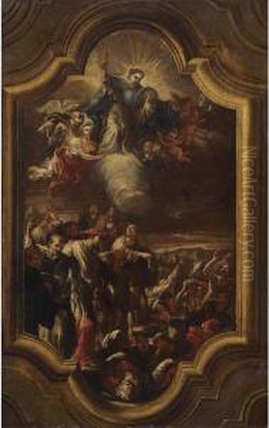 Design For A Ceiling Depicting The Church's Triumph Over The Heretics Oil Painting by Domenico Antonio Vaccaro