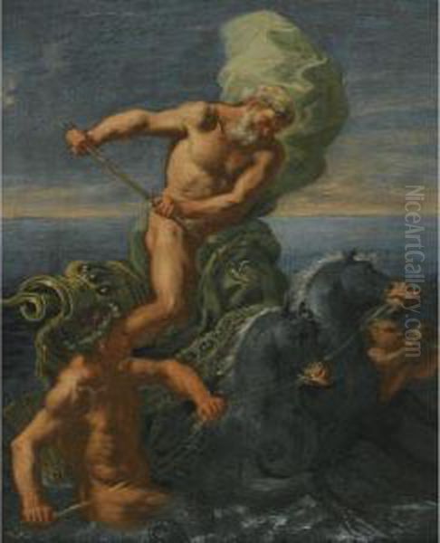 Neptune Riding His Chariot Of Horses Oil Painting by Domenico Antonio Vaccaro