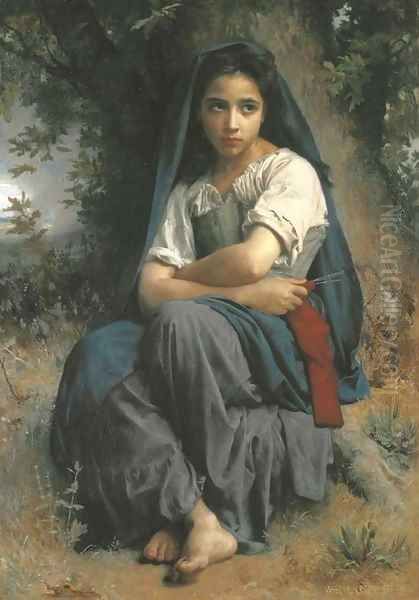 La petite tricoteuse Oil Painting by William-Adolphe Bouguereau