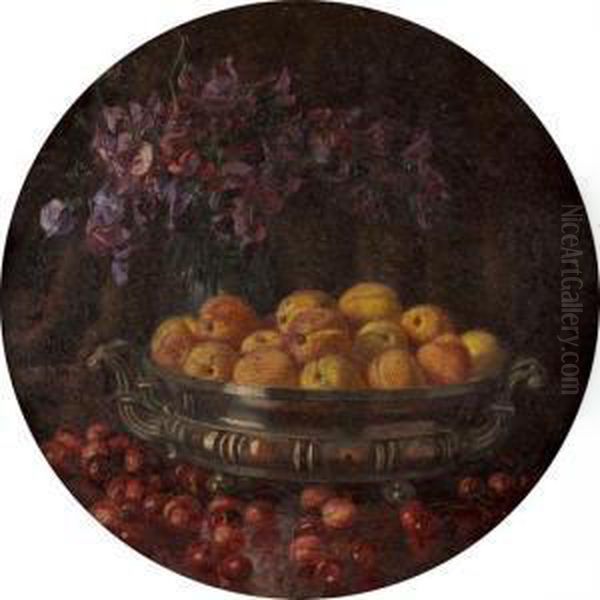 Due Nature Morte Di Frutta E Fiori In Interno Oil Painting by Filippo Vacchetti