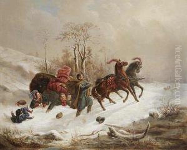 An Unsuccessful Sledge Ride Oil Painting by Kroupa (kraupa) Vaclav