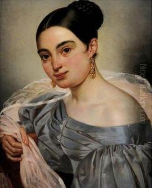  Portrait De Jeune Femme Au Voile Rose.  Oil Painting by Pierre Antoine A. Vafflard