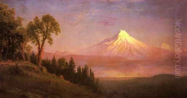 Mount St Helens Columbia River Oregon Oil Painting by Albert Bierstadt