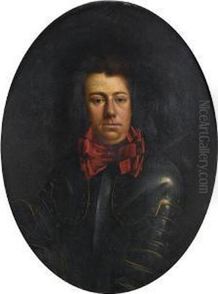 Portrait Of A Gentleman, Bust-length, Inarmour With A Red Bow Oil Painting by Jacques Vaillant