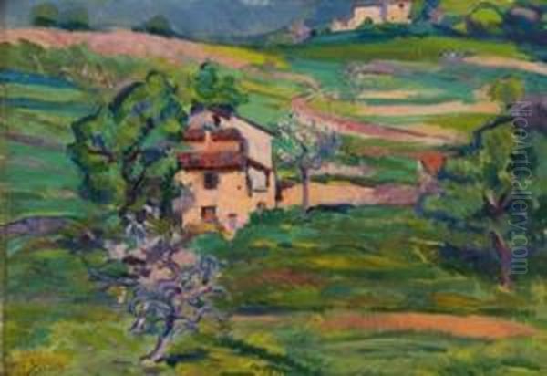 A French Landscape. Oil Painting by Jacques Gaston E. Vaillant