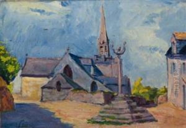 La Place De Nizon (finistere). Oil Painting by Jacques Gaston E. Vaillant