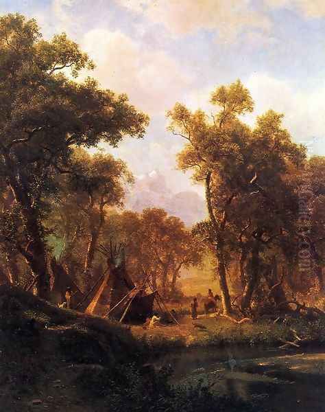 Indian Encampment, Shoshone Village Oil Painting by Albert Bierstadt