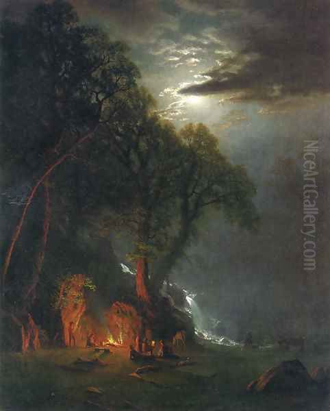 Campfire Site Yosemite Oil Painting by Albert Bierstadt