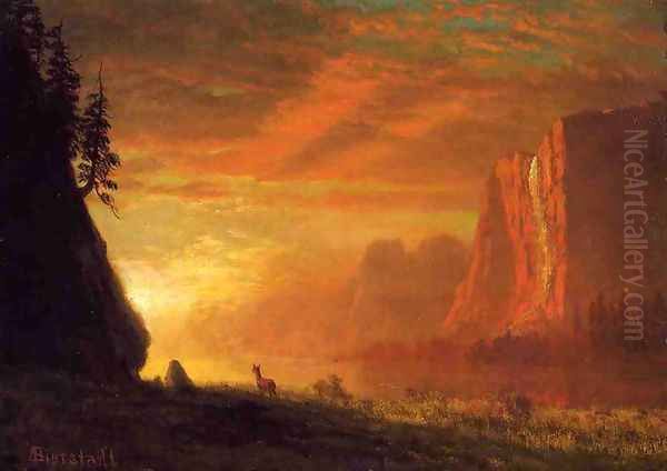 Deer At Sunset Oil Painting by Albert Bierstadt