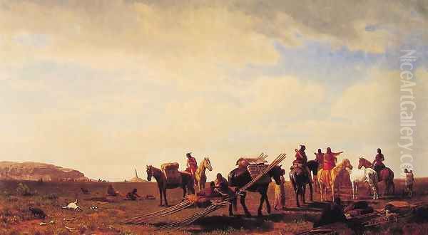 Indians Travelling Near Fort Laramie Oil Painting by Albert Bierstadt