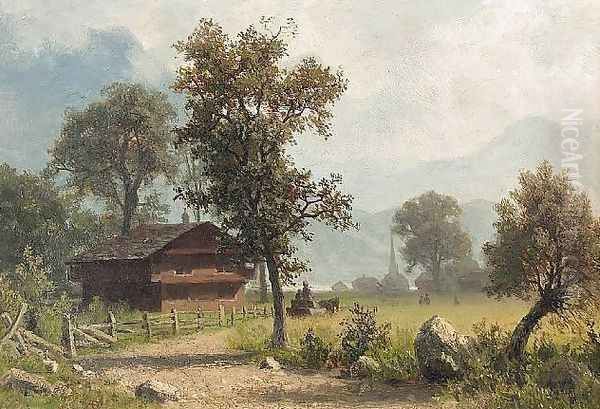 Sommerliche Landschaft mit Bauernhaus Oil Painting by Albert Bierstadt