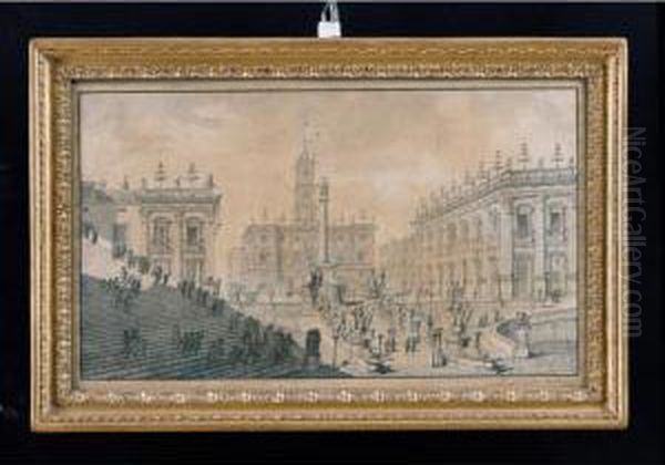 Roma, Veduta Del Campidoglio E La Scalinata Di Aracoeli Oil Painting by Giuseppe Valadier