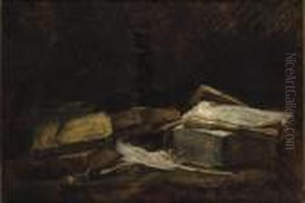 Nature Morte Aux Livres Et A La Plume Oil Painting by Jules Emmanuel Valadon