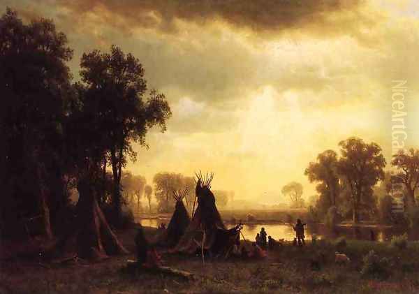 An Indian Encampment Oil Painting by Albert Bierstadt