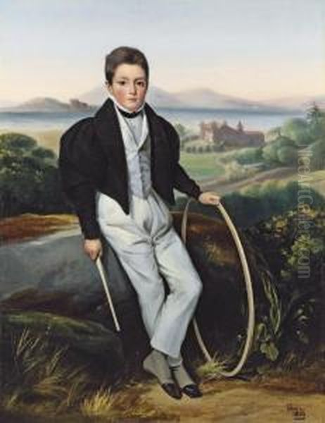 Portrait Of A Boy, Presumed To Be Ferdinand Marie De Savoie, Comte De Savoie Oil Painting by Alexis Leon Louis Valbrun