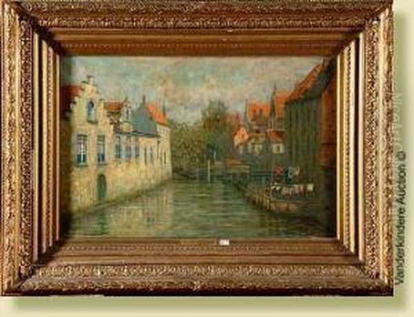 Vieux Rempart A Bruges Rue Aux Loups Oil Painting by Leon Valckenaere