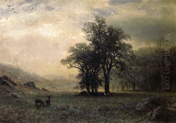 Deer In A Landscape Oil Painting by Albert Bierstadt