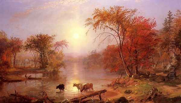 Indian Summer Hudson River Oil Painting by Albert Bierstadt