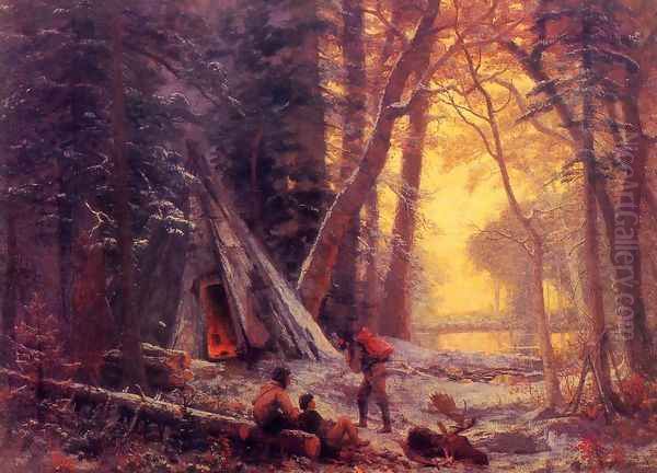 Moose Hunters' Camp Oil Painting by Albert Bierstadt