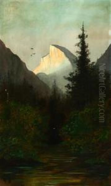 Half Dome On The Merced River Oil Painting by Manuel Valencia