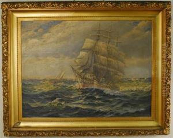 Square Rigger At Sea Oil Painting by Theodor Victor Carl Valenkamph