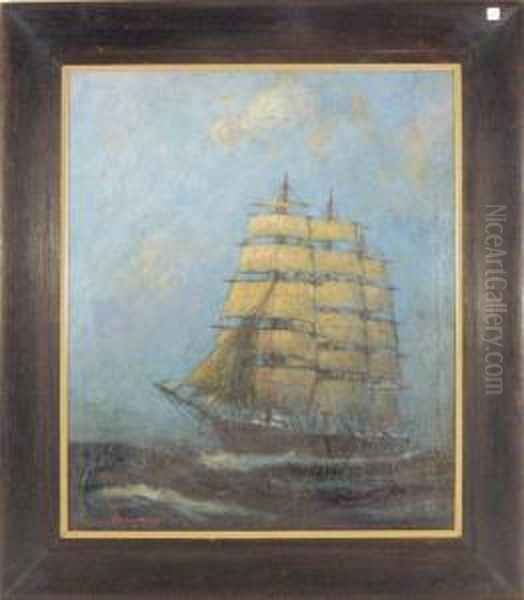 Marine Scene With Ship Oil Painting by Theodor Victor Carl Valenkamph