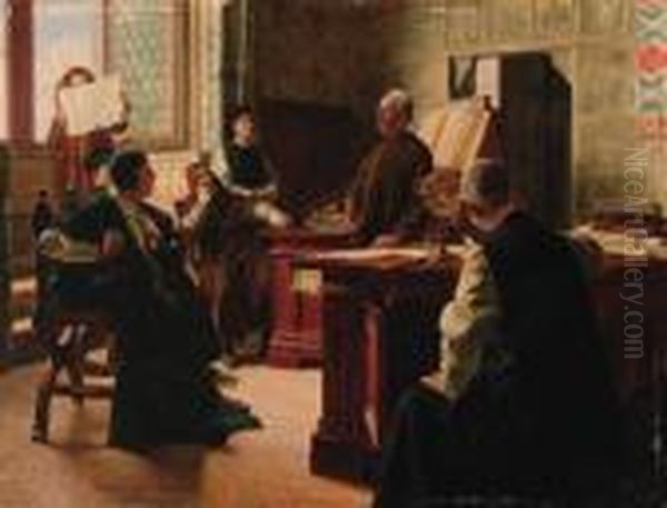 A Lecture Oil Painting by Ludwig Valenta