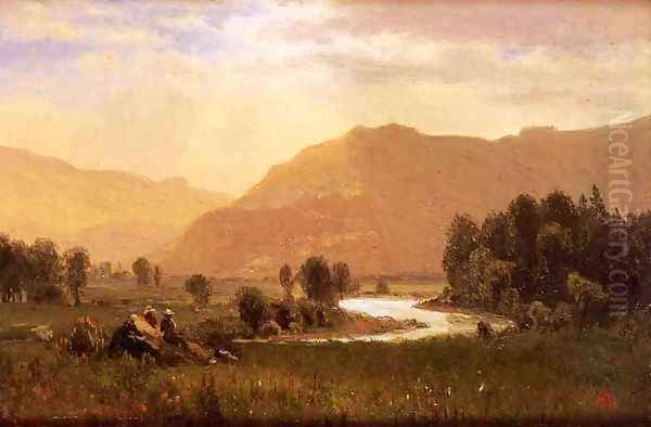 Figures In A Hudson River Landscape Oil Painting by Albert Bierstadt