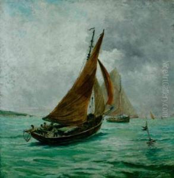 Bateaux De Peche Oil Painting by Emile Valentin