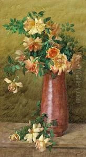 A Vase Of Roses Oil Painting by Albert R. Valentine