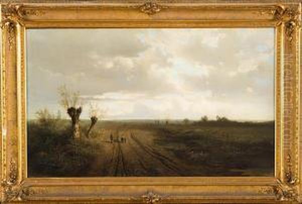 Paesaggio Della Pianura Padana Con Sentiero E Viandanti Oil Painting by Gottardo Valentini